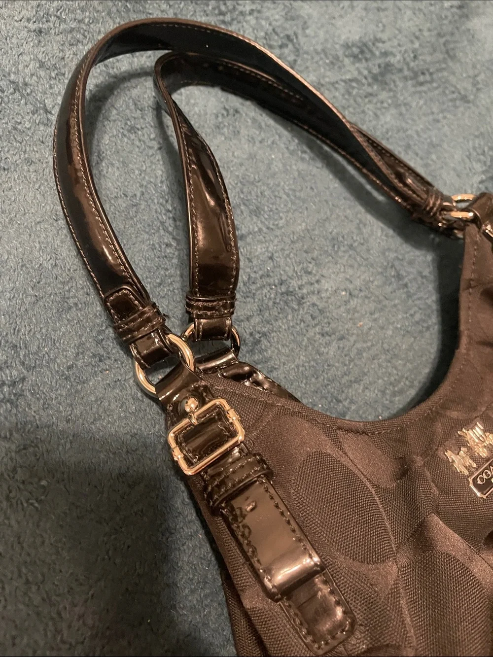 Coach Black Signature Shoulder Bag red inside with Silver Hardware